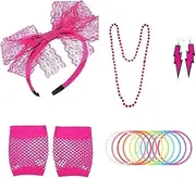 80s Costumes for Women,80s Accessories Costumes for Women Girls Including Headband Earrings Fishnet Gloves Necklace Bracelets, Outfit Costume Accessories Women's for 80s Theme Party Outfits