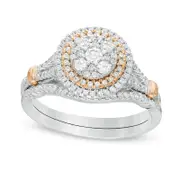 0.63 CT. T.W. Composite Natural Diamond Frame Split Shank Bridal Engagement Ring Set in Solid 10K Two-Tone Gold