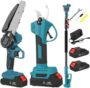 3 in 1 Cordless Pruner Shear, 2M High Branch Saw, Pole Saw with Brushless Chainsaw, Telescopic Rod, 2 Batteries and Charger Included for Tree Garden Trimming Pruning