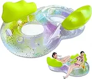 Floating Pool Chair 57.1 Inch 2 Person Inflatable with Cup Holders Backrest PVC Lake Floats for Adults