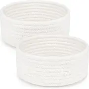 [ABenkle] 2 Pack Small Baskets, Cotton Rope Woven Basket, Cute Mini Tiny Storage Baskets, Decorative Boho Basket for Nursery Living Room Bedroom Montessori Shelf, Empty Gift Basket - White