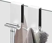KITHOLD Triple Door Hooks, 2 Pack Shower Towel Hook for Bathroom Frameless Glass, Stainless Steel Over Door Hanger for Towels, Razor, Squeegee (White)