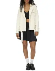 [Belle & Bloom] Cool Nights Cropped Trench Coat in Off White