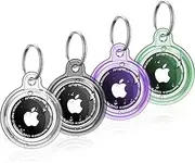 4 Pack Airtag Holder,Air Tag Case with Keychain,Lightweight Anti-Scratch, Easy Installation,Shockproof & Dustproof for GPS Receiver Antenna,Luggage,Keys,Kids,Pet Collar (Black+Green+Clear+Purple),