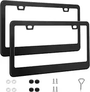 2 Pack License Plate Frames, Stainless Steel Car License Plate Cover Car Accessories with Screw Caps (Black)