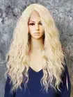 Light Blonde Mix Long Wavy Heat OK Lace Front/Top/Nape Human Hair Blend Wig EVEC