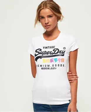 跩狗嚴選 極度乾燥 Superdry 經典款 Logo T-shirt 有機純棉 短袖 上衣 修身 光學白 T恤 白T 繽紛彩虹 彩色