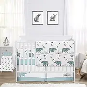 Sweet Jojo Designs Bear Mountain Boy Baby Crib Bedding Set Infant Nursery Room BreathableBaby Breathable Mesh Crib Liner Blanket Fitted Sheet Skirt 6p Blue Black White Woodland Forest Mountains Arrows