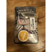 Double 12 Color Dot Dominoes in Collectors Tin Is Damaged Contents Are Sealed