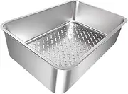 STARTIST Cat Litter Box Stainless Steel Extra Large Non Stick Sturdy No Smell Indoor Cats Litter Tray with High Sides for Puppy Bunny