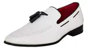 Mens Smart Casual White Shoes Party Tassle Leather Lined Slip-On Boat shoes