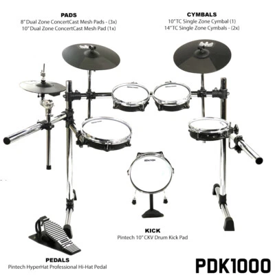 Pintech PDK1000 Electronic Drum Kit - Kit Rack Setup with TC Cymbals