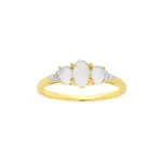 9ct Gold, White Opal & Diamond Trilogy Ring in White