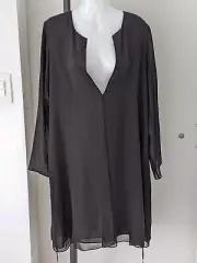 Eileen Fisher NWOT black 100% silk long sleeve duster jacket size S/M