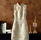 Womens Mandarin Collar Dress Vintage Cheongsam Qipao Floral Button Asian Style