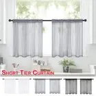 Short Window Screening Waffle Weave Tier Curtains Gauze Tulle Drape Sheer Voile