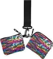 [Amooorous] Color Sequin Texture Women's Coin Purses Card Cases Small Detachable Zipper Coin Purse Wallet with Keychain for Lady 2 Packs, Color sequin texture, 1 size, Casual