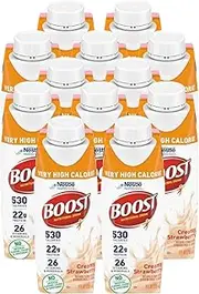Boost Very High Calorie Nutritional Drink, Creamy Strawberry - No Artificial Colors or Sweeteners, 8 Fl Oz (Pack of 12)