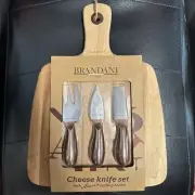Cheese Knife Set Acacia Collection Cutting Board Brandani INOX ITALY New 4 Pc