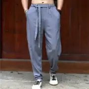 Men Chinese Kung Fu Tai Chi Pants Linen Harem Trouser Lace Up Martial Arts Sport