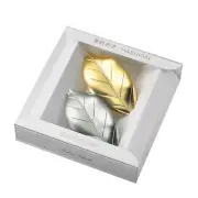 Japanese Cutlery Chopstick Rest Holder Metal Boxed Camellia Leaf / Silver & Gold