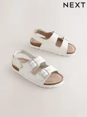 White Leather Standard Fit (F) Touch Fastening Strap Corkbed Sandals (E74927) | $39 - $55