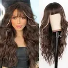 Long Brown Wig with Bangs Brown with blonde Highlights Wig for Women Syntheti...