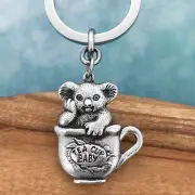 Australian Tea Cup Baby Koala Souvenir Pewter Keychain Australiana Gift