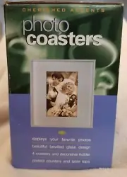CHERISHED ACCENTS 4 Glass Photo Coasters with holder (new)