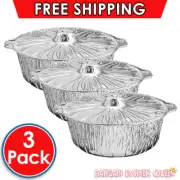3 x Generic Disposable Aluminum Foil Pot With Lid Large Pan Container Tableware