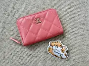 Authentic NIB CHANEL Compact Zippy Wallet Pink Caviar Card Coin Wallet 24P