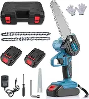 6-Inch Mini Chainsaw,Cordless Chainsaw, portable pruning saw with 2 Chains saw and 21V 2 Pack Batteries,Rechargeable Chainsaw for Garden,Farm,Tree Trimming & Wood Cutting(Blue)