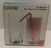 Dansk Trio Barware Set Of 4 Highball Glasses 11oz New In Box Drinkware