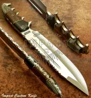 IMPACT CUTLERY RARE CUSTOM D2 FULL TANG FULLER BOWIE KNIFE BONE HANDLE