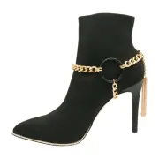 Women Gold Color Metal Chain Boot Bracelet Shoe Black Circle Charm Long Tassel