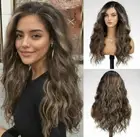 HD Lace Front Wig Natural Light Medium Brown Ombre Wavy Heat Resistant 24 In