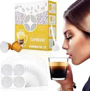 CAPMESSO Espresso Foils and Refillable Capsules-Seal Lids to Reusable Capsules Coffee Pod Compatible with Nespresso Original Line Machines (1000pcs Lids+6 pcs Pods)