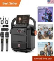 Portable Karaoke System with Dual Wireless Microphones & 5200mAh Battery