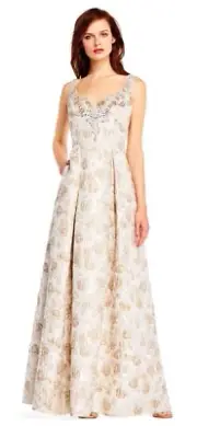 NWT Aidan Mattox Sweetheart Sleeveless jacquard Beaded Ivory Gold Gown 4 S $495