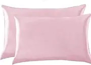 Zippered Satin Pillowcases, Super Soft and Luxury Standard Pillow Cases Set of 2 (Two Pack Standard, Pink)