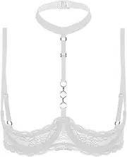 [Loodgao] Women's Floral Lace Bra 1/4 Cup Push Up Underwire Tops Bralette Halter Neck O Ring Everyday Bra