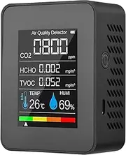 Domary Portable Air Quality Monitor Indoor CO2 Detector 5 in 1 Formaldehyde HCHO TVOC Tester LCD Temperature Humidity Tester Rechargeable CO2 Alarm Meter for Room Office Greenhouse Warehouse