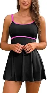 [SHEKINI] Womens Ribbed Tankini Set Swimwear Plus Size Two Piece Swimsuits Color Block Bikini Bathing Suit