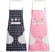 2 Pack Adjustable Bib Apron, Waterdrop and Oil-proof Resistant with Pockets Cooking Kitchen Aprons Wipe-able Hand Apron for Women Men Chef (Blue Pink)
