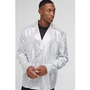 Mens Grey Oversized Boxy Sequin Blazer