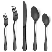 40 Piece Matte Black Silverware Set, Stainless Steel Black Flatware Cutlery S...