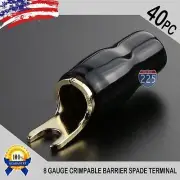 GOLD PLATED SPADE FORK 8 GAUGE TERMINAL BLACK 40 PCS INSULATED CONNECTOR CRIMP