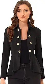 [Allegra K] Women's Turn Down Collar Double Breasted Open Front High-Low Ruffle Hem Casual Gothic Jacket