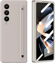 Protective Case Compatible with Samsung Galaxy Z Fold 4,Slim S Pen Phone Case with Built-in New Compact S Pen, Screen Protector & Pen Holder Slot Cover for Galaxy Z Fold 4 (Light Gray)