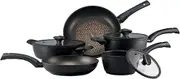 Essteele Per Salute 5-Piece Nonstick Cookware Set, Induction Compatible, Black Aluminium, Frying Pan, Saucepan, Saute Pan with Lid